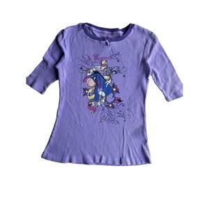 Disney Y2K Youth Girl Eeyore Sleepwear Waffle Knit Purple Top Only Medium 8/10
